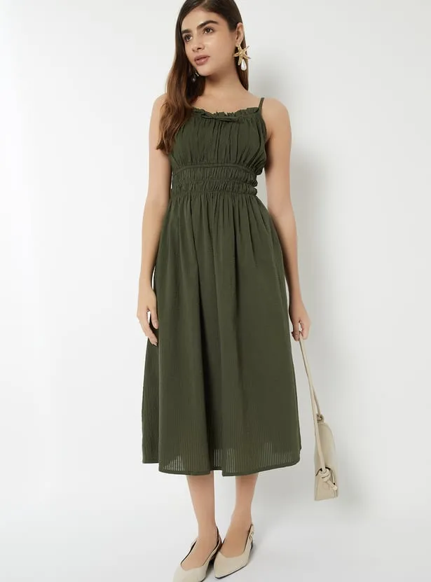 Women Seersucker Midi Dress